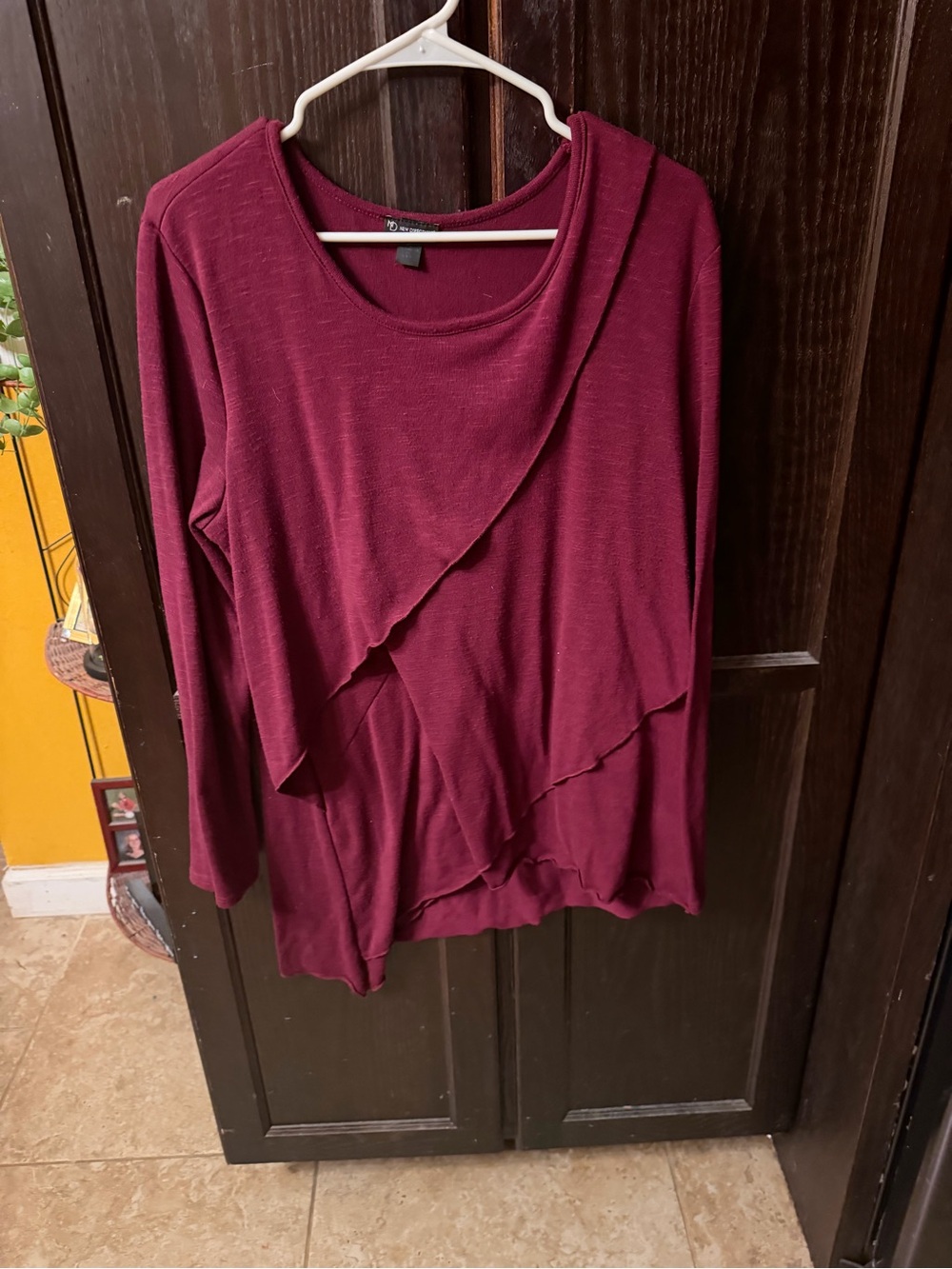 new directions Burgundy Layered Asymmetric Long-Sleeve Top